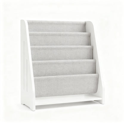 Kids Book Shelf Wooden Montessori Bookshelf Dutch Design 5Tier Scalloped,Milkywhite