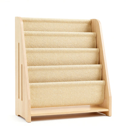 AMMEHOELA Kids Book Shelf Wooden Montessori Bookshelf Dutch Design 5Tier Scalloped,NaturalMapleWood Pattern