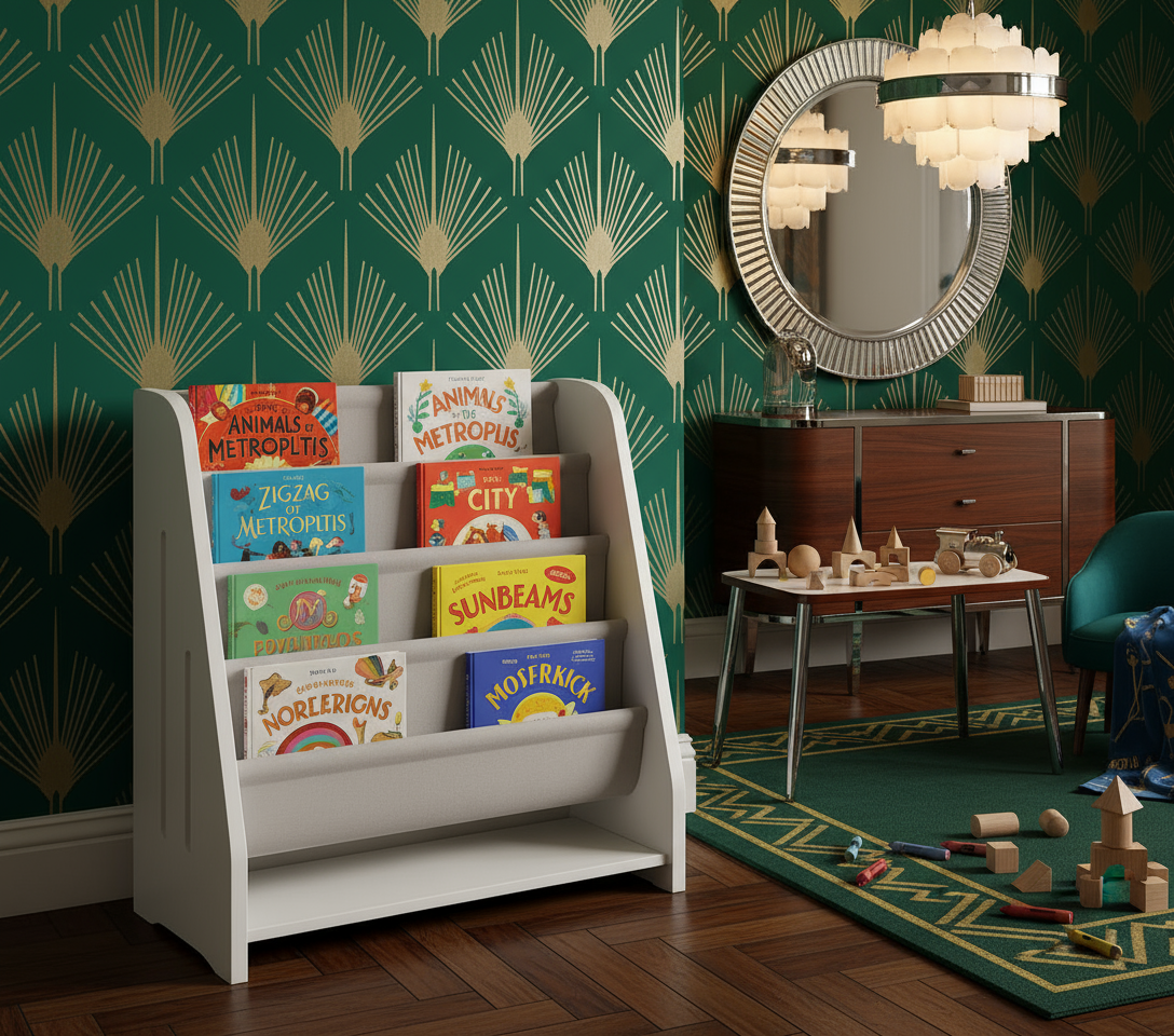 Kids Book Shelf Wooden Montessori Bookshelf Dutch Design 5Tier Scalloped,Milkywhite