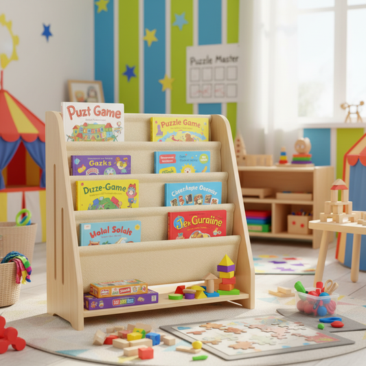 AMMEHOELA Kids Book Shelf Wooden Montessori Bookshelf Dutch Design 5Tier Scalloped,NaturalMapleWood Pattern